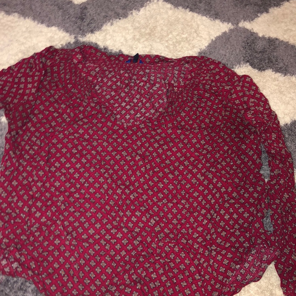 v neck red blouse